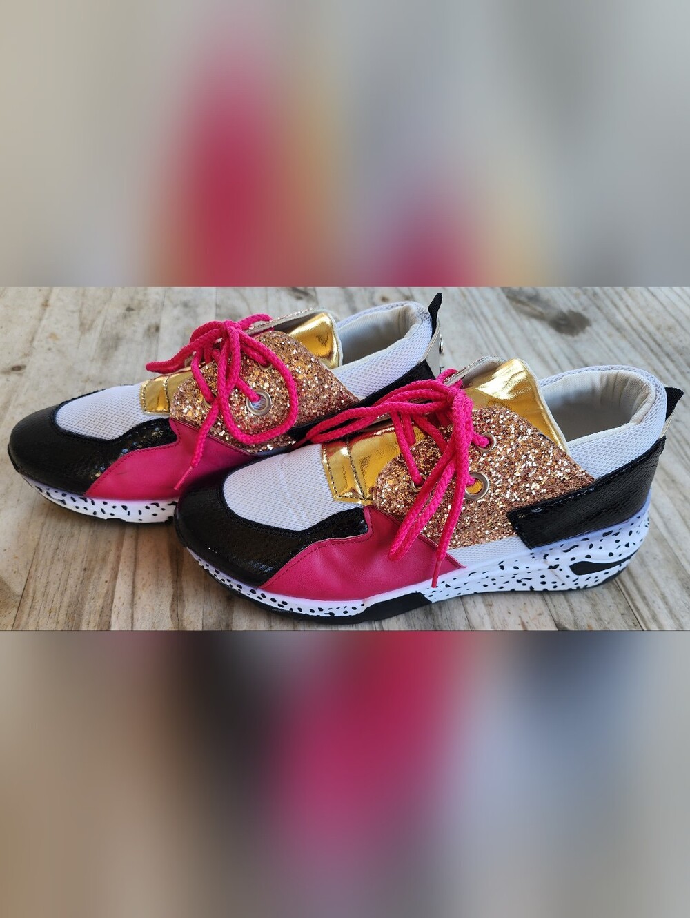 YOKI Pink Gold Glitter Chunky Platform Sneakers Women’s 11